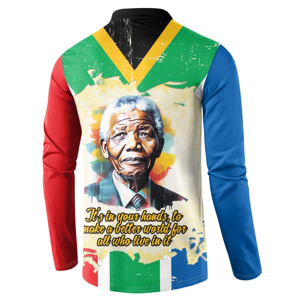 Nelson Mandela International Day 46664 Button Sweatshirt Its In Our Hands - Batik Pattern