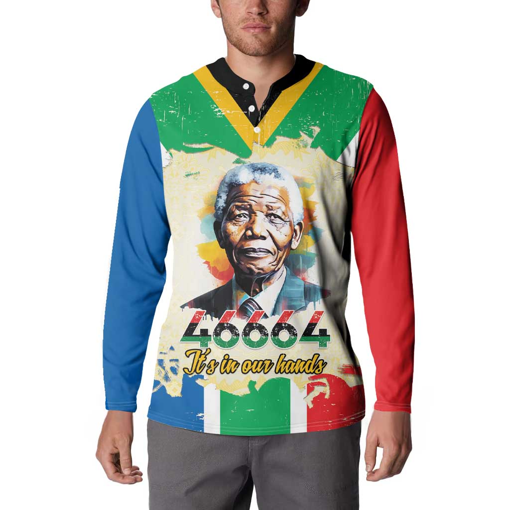 Nelson Mandela International Day 46664 Button Sweatshirt Its In Our Hands - Batik Pattern