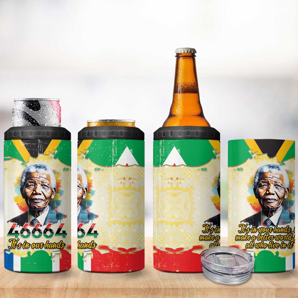 Nelson Mandela International Day 46664 4 in 1 Can Cooler Tumbler Its In Our Hands - Batik Pattern