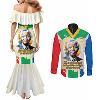 Nelson Mandela International Day 46664 Couples Matching Mermaid Dress and Long Sleeve Button Shirt Its In Our Hands - Batik Pattern