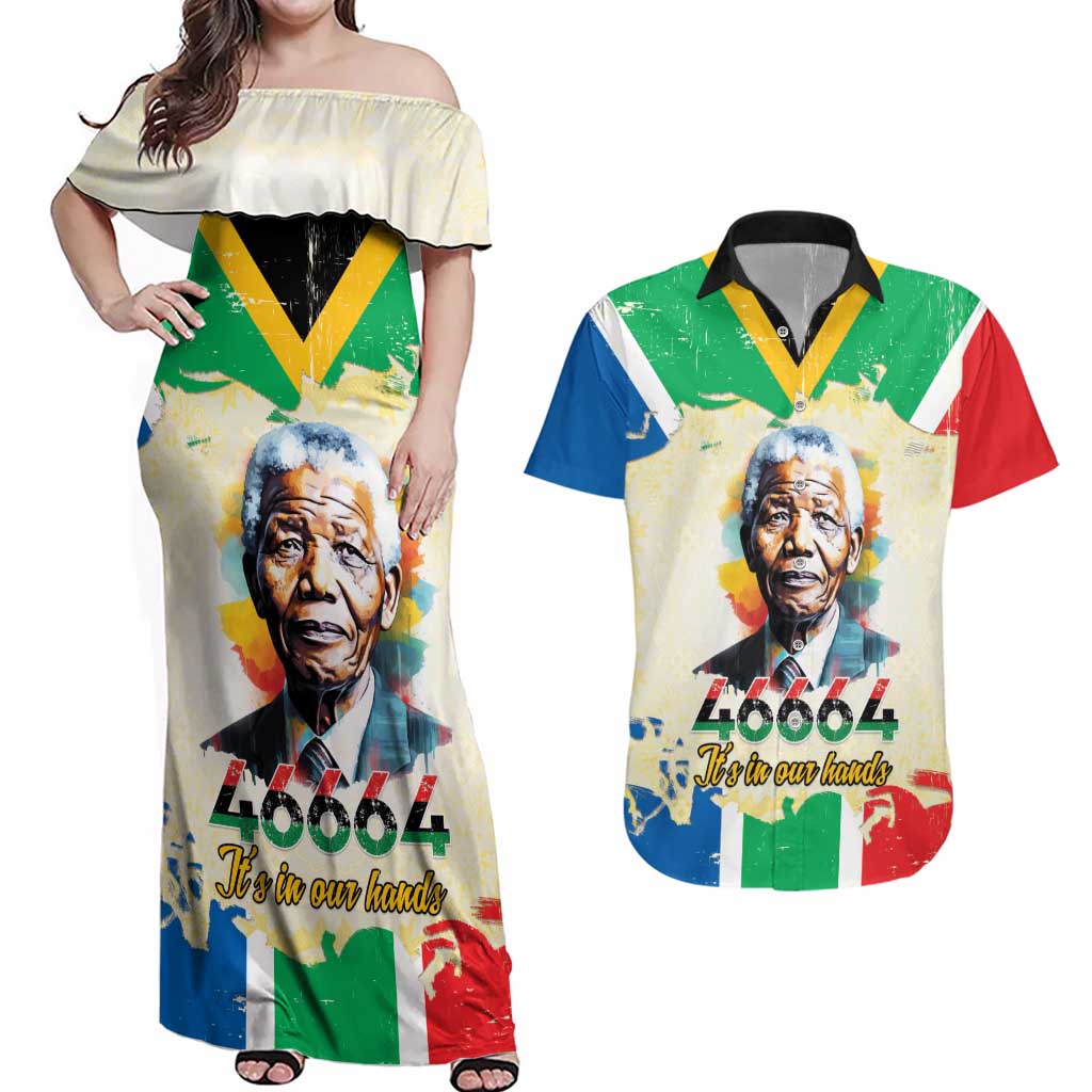 Nelson Mandela International Day 46664 Couples Matching Off Shoulder Maxi Dress and Hawaiian Shirt Its In Our Hands - Batik Pattern