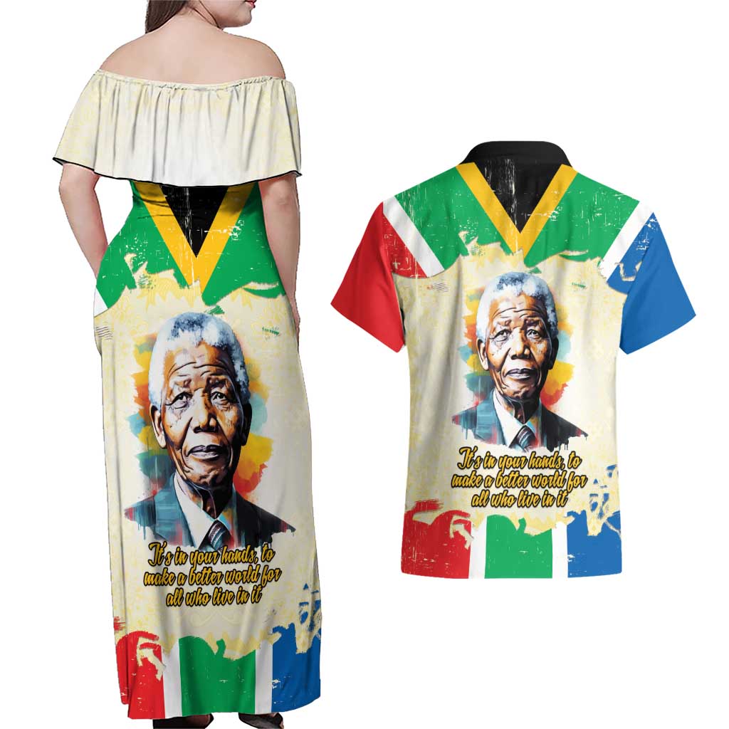 Nelson Mandela International Day 46664 Couples Matching Off Shoulder Maxi Dress and Hawaiian Shirt Its In Our Hands - Batik Pattern