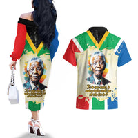 Nelson Mandela International Day 46664 Couples Matching Off The Shoulder Long Sleeve Dress and Hawaiian Shirt Its In Our Hands - Batik Pattern