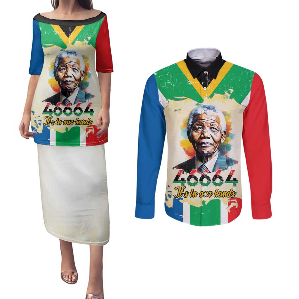 Nelson Mandela International Day 46664 Couples Matching Puletasi and Long Sleeve Button Shirt Its In Our Hands - Batik Pattern