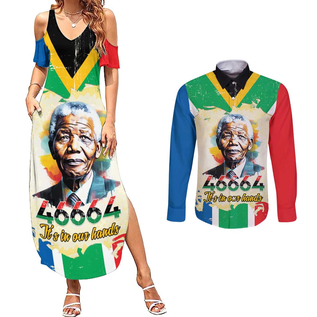 Nelson Mandela International Day 46664 Couples Matching Summer Maxi Dress and Long Sleeve Button Shirt Its In Our Hands - Batik Pattern