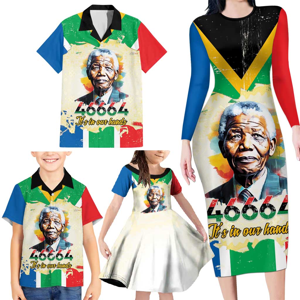Nelson Mandela International Day 46664 Family Matching Long Sleeve Bodycon Dress and Hawaiian Shirt Its In Our Hands - Batik Pattern