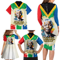 Nelson Mandela International Day 46664 Family Matching Long Sleeve Bodycon Dress and Hawaiian Shirt Its In Our Hands - Batik Pattern