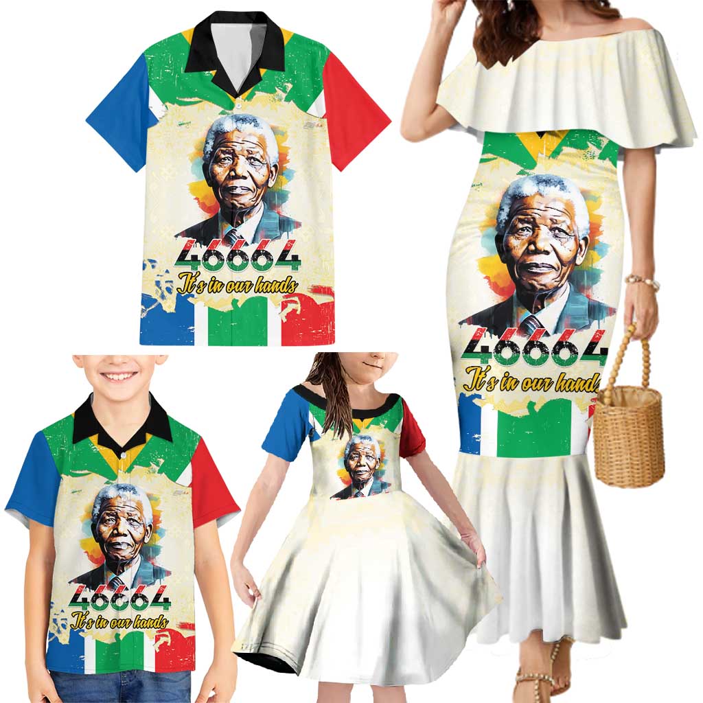 Nelson Mandela International Day 46664 Family Matching Mermaid Dress and Hawaiian Shirt Its In Our Hands - Batik Pattern