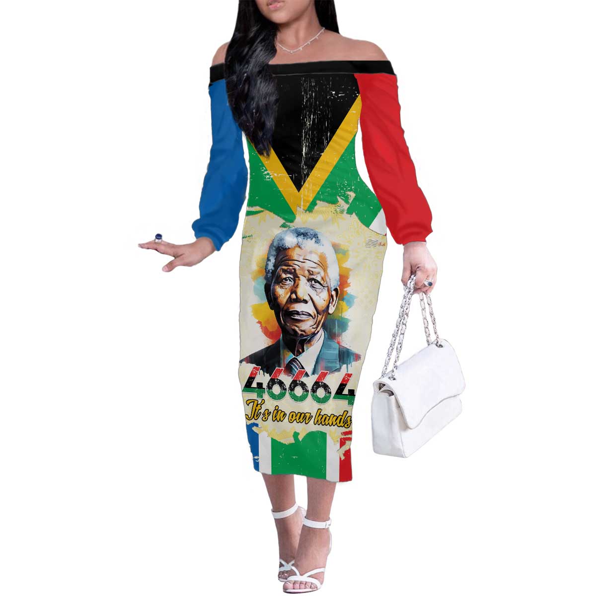 Nelson Mandela International Day 46664 Family Matching Off The Shoulder Long Sleeve Dress and Hawaiian Shirt Its In Our Hands - Batik Pattern