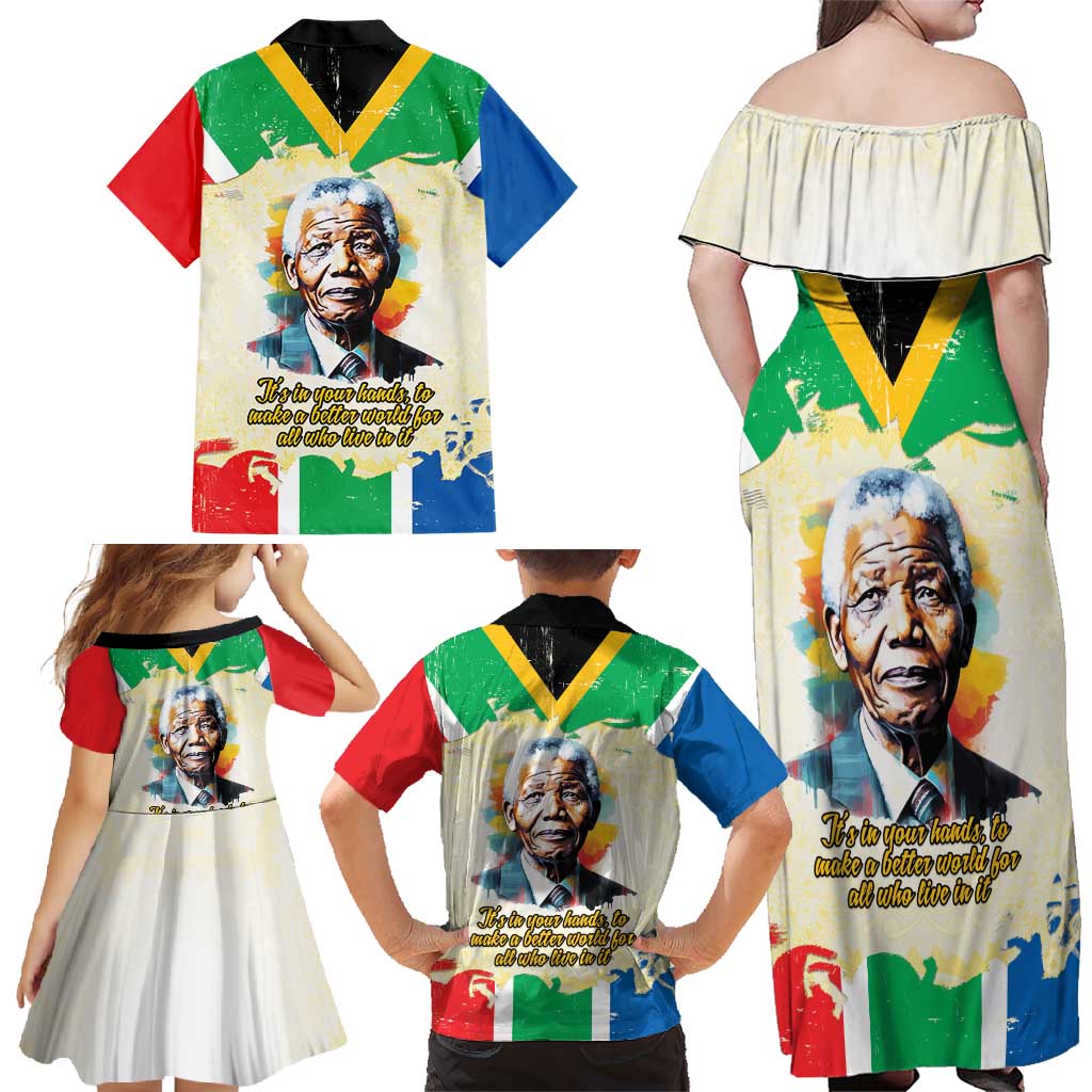 Nelson Mandela International Day 46664 Family Matching Off Shoulder Maxi Dress and Hawaiian Shirt Its In Our Hands - Batik Pattern