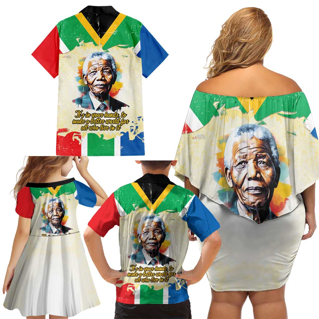 Nelson Mandela International Day 46664 Family Matching Off Shoulder Short Dress and Hawaiian Shirt Its In Our Hands - Batik Pattern