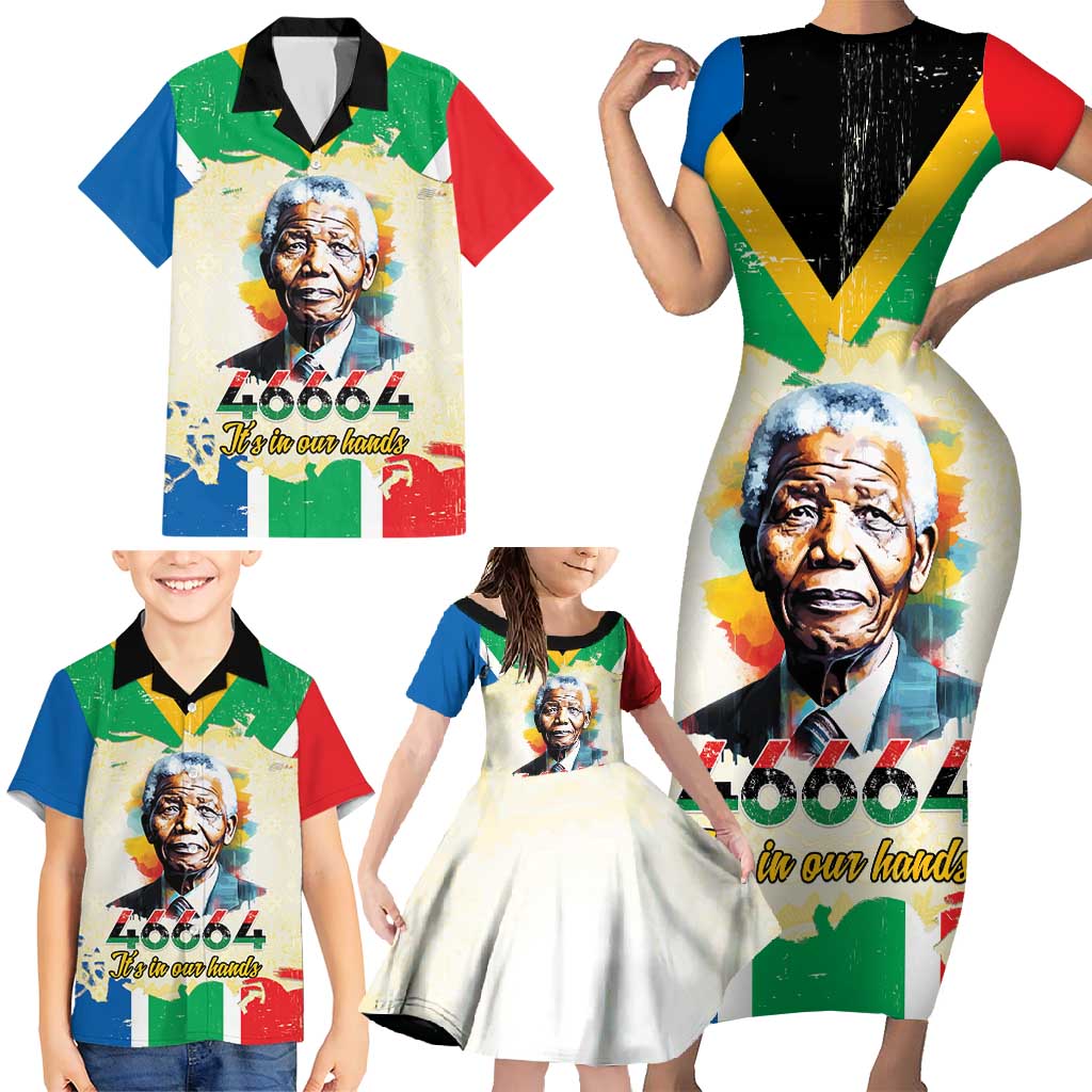 Nelson Mandela International Day 46664 Family Matching Short Sleeve Bodycon Dress and Hawaiian Shirt Its In Our Hands - Batik Pattern