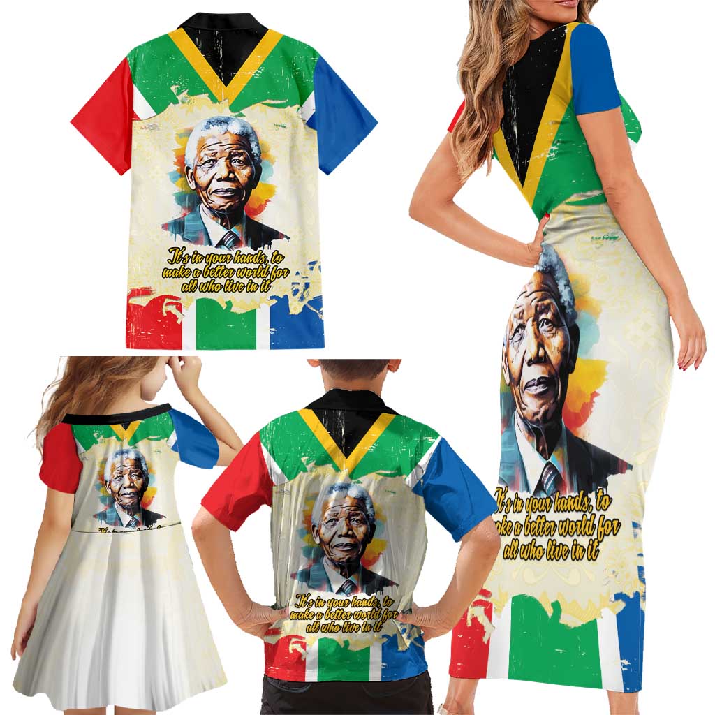 Nelson Mandela International Day 46664 Family Matching Short Sleeve Bodycon Dress and Hawaiian Shirt Its In Our Hands - Batik Pattern