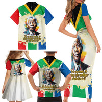 Nelson Mandela International Day 46664 Family Matching Short Sleeve Bodycon Dress and Hawaiian Shirt Its In Our Hands - Batik Pattern