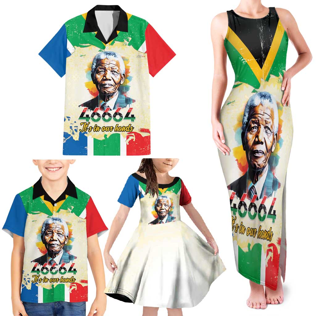 Nelson Mandela International Day 46664 Family Matching Tank Maxi Dress and Hawaiian Shirt Its In Our Hands - Batik Pattern