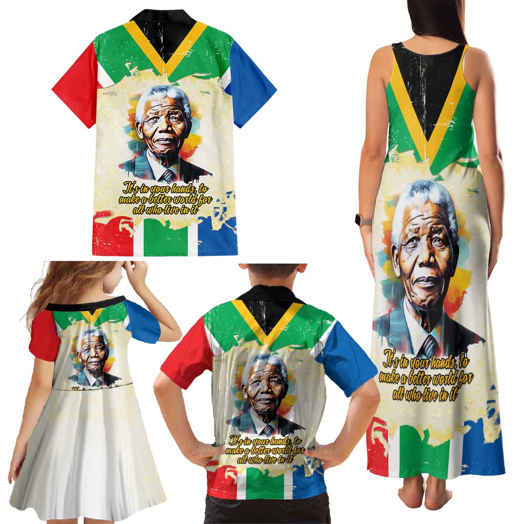 Nelson Mandela International Day 46664 Family Matching Tank Maxi Dress and Hawaiian Shirt Its In Our Hands - Batik Pattern
