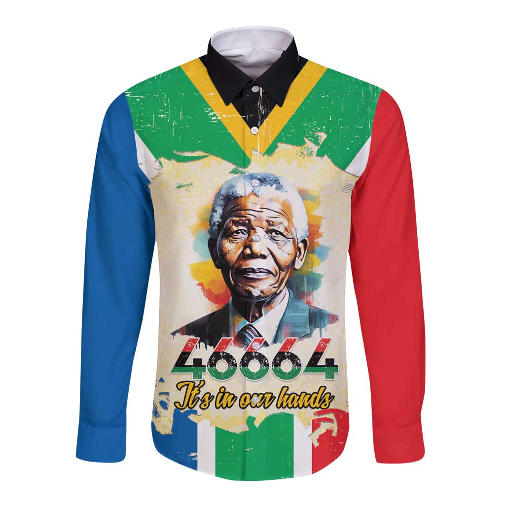 Nelson Mandela International Day 46664 Long Sleeve Button Shirt Its In Our Hands - Batik Pattern