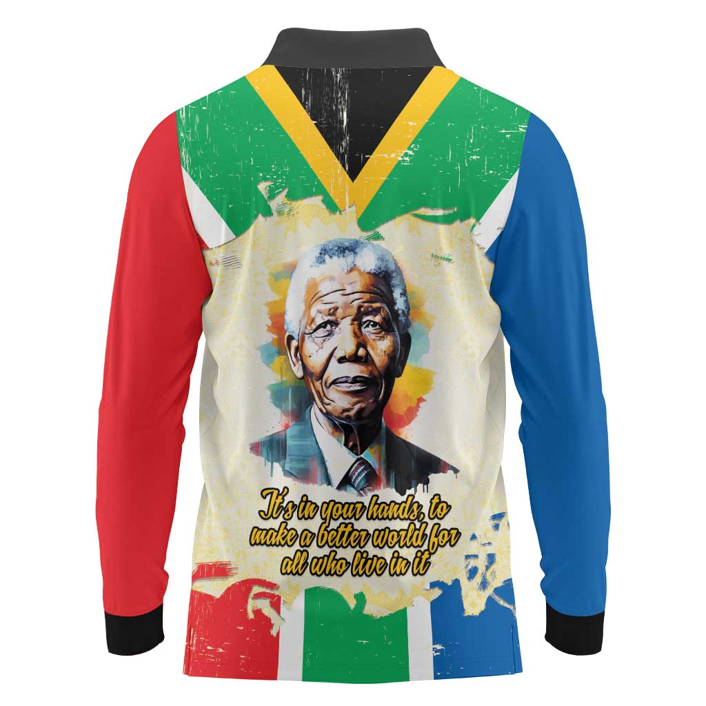 Nelson Mandela International Day 46664 Long Sleeve Polo Shirt Its In Our Hands - Batik Pattern