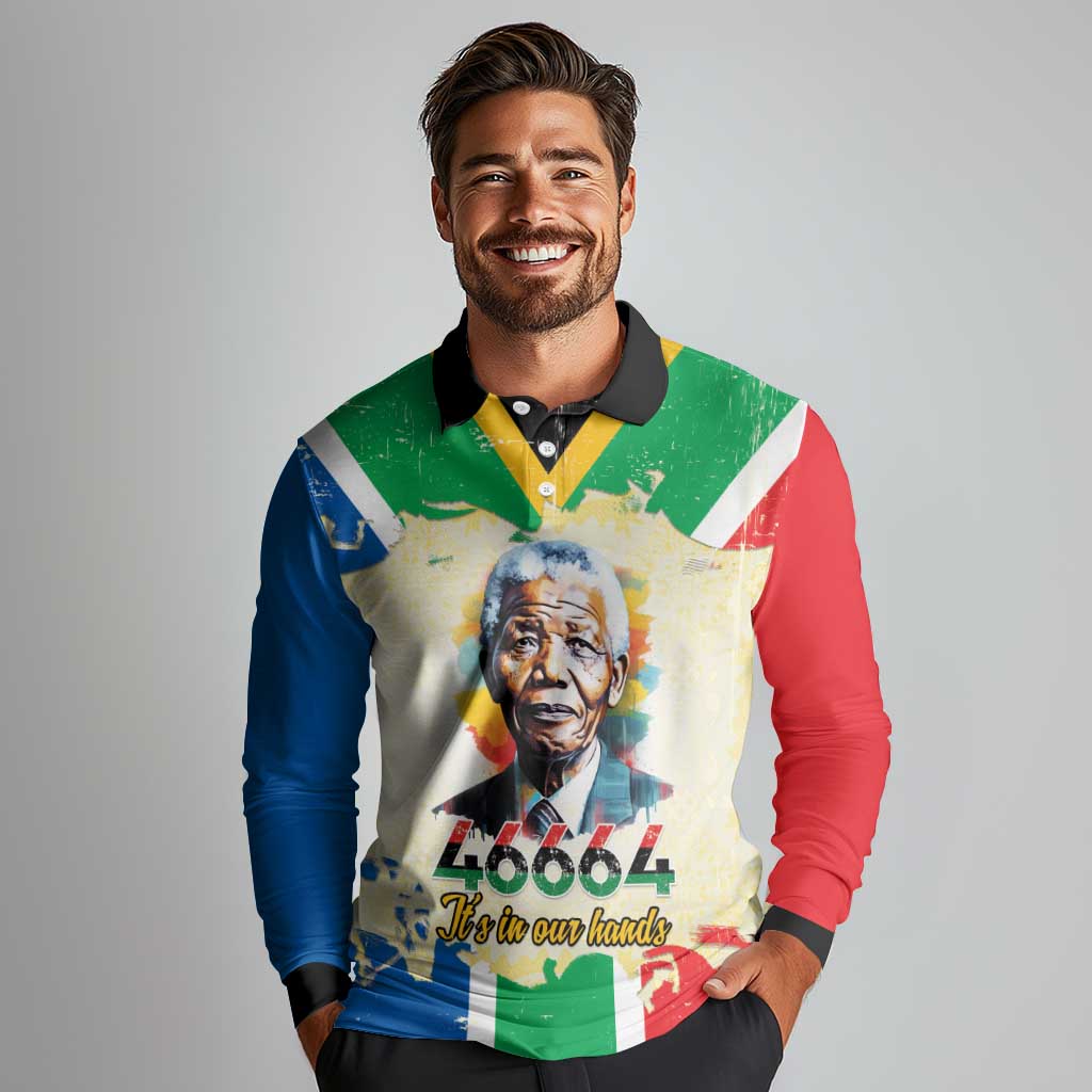 Nelson Mandela International Day 46664 Long Sleeve Polo Shirt Its In Our Hands - Batik Pattern