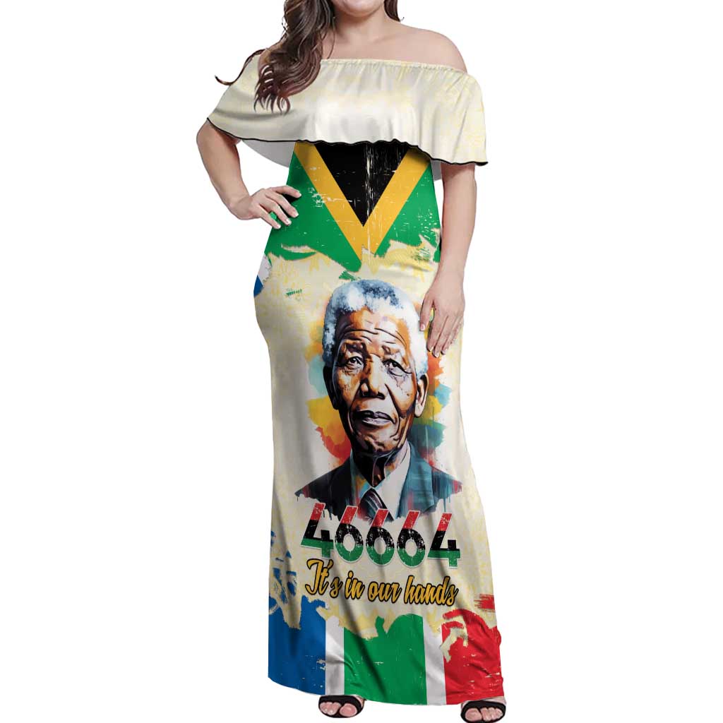 Nelson Mandela International Day 46664 Off Shoulder Maxi Dress Its In Our Hands - Batik Pattern