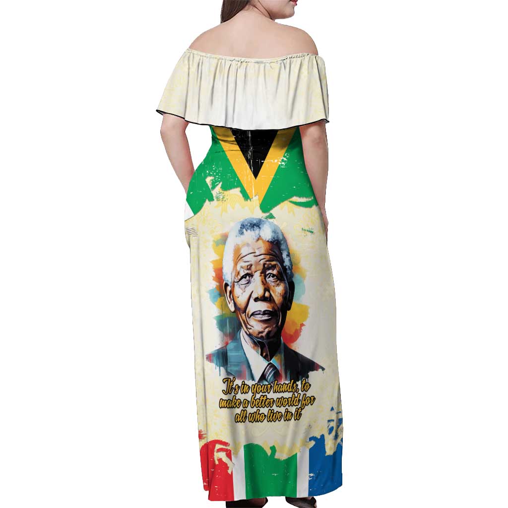 Nelson Mandela International Day 46664 Off Shoulder Maxi Dress Its In Our Hands - Batik Pattern