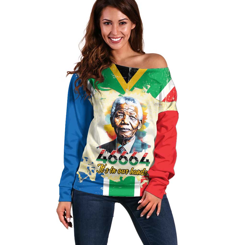 Nelson Mandela International Day 46664 Off Shoulder Sweater Its In Our Hands - Batik Pattern