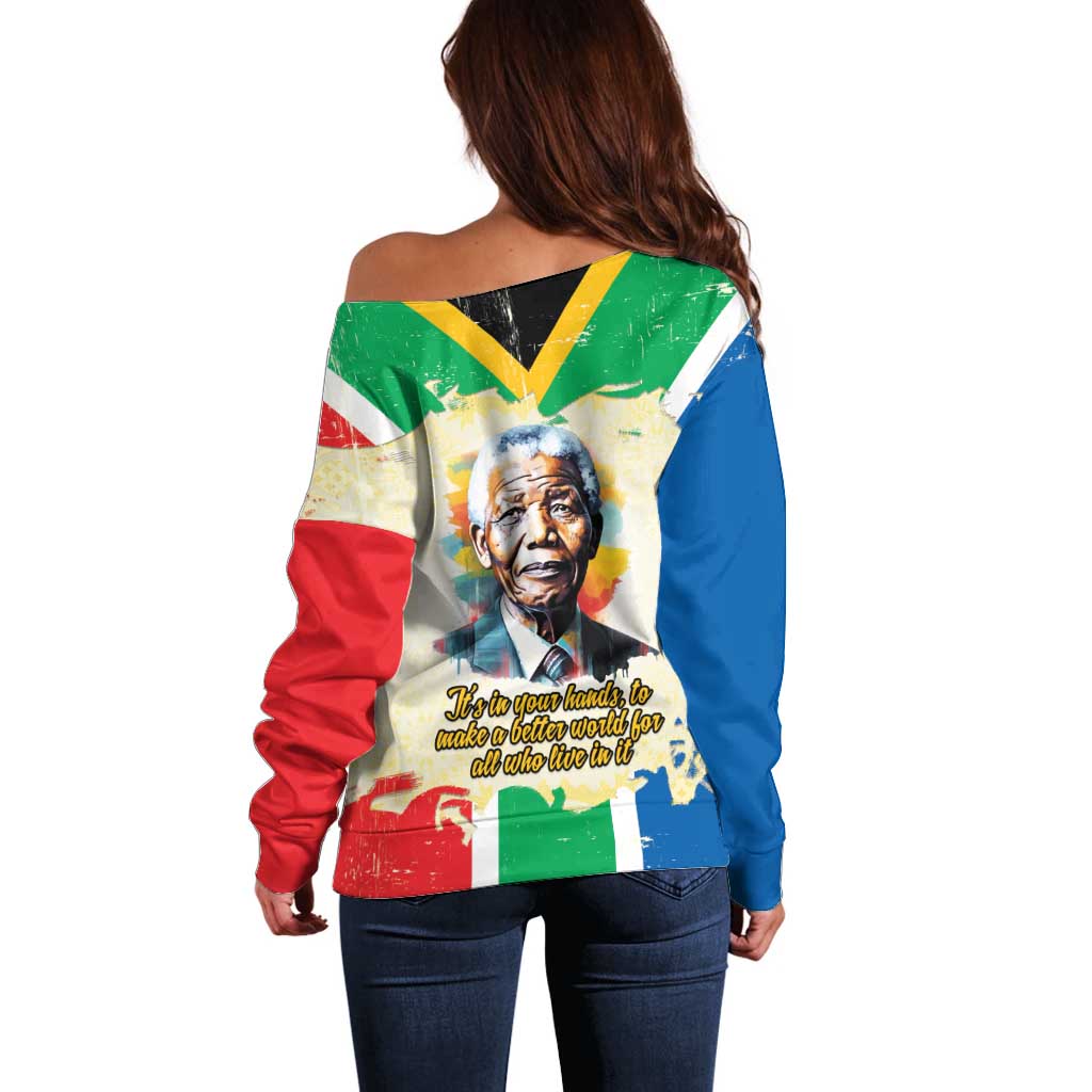Nelson Mandela International Day 46664 Off Shoulder Sweater Its In Our Hands - Batik Pattern