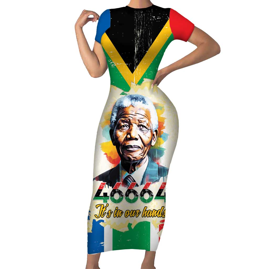 Nelson Mandela International Day 46664 Short Sleeve Bodycon Dress Its In Our Hands - Batik Pattern