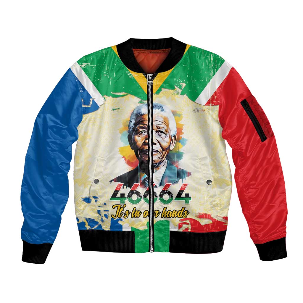 Nelson Mandela International Day 46664 Sleeve Zip Bomber Jacket Its In Our Hands - Batik Pattern