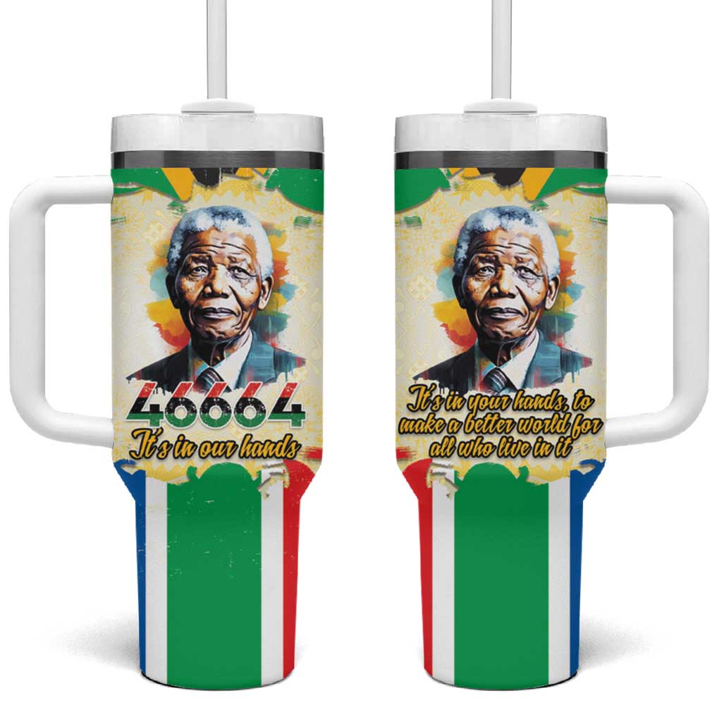 Nelson Mandela International Day 46664 Tumbler With Handle Its In Our Hands - Batik Pattern
