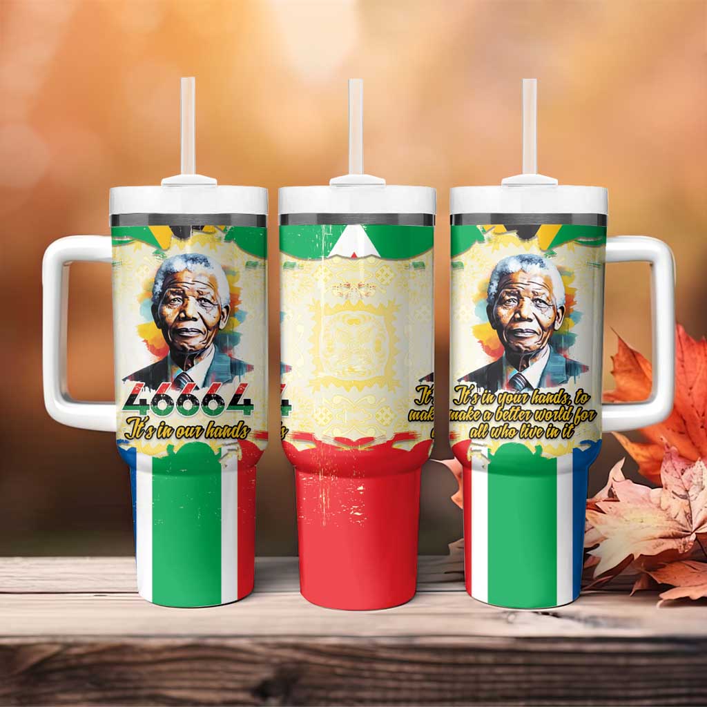 Nelson Mandela International Day 46664 Tumbler With Handle Its In Our Hands - Batik Pattern