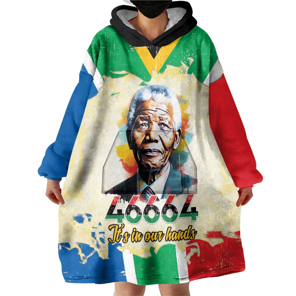 Nelson Mandela International Day 46664 Wearable Blanket Hoodie Its In Our Hands - Batik Pattern
