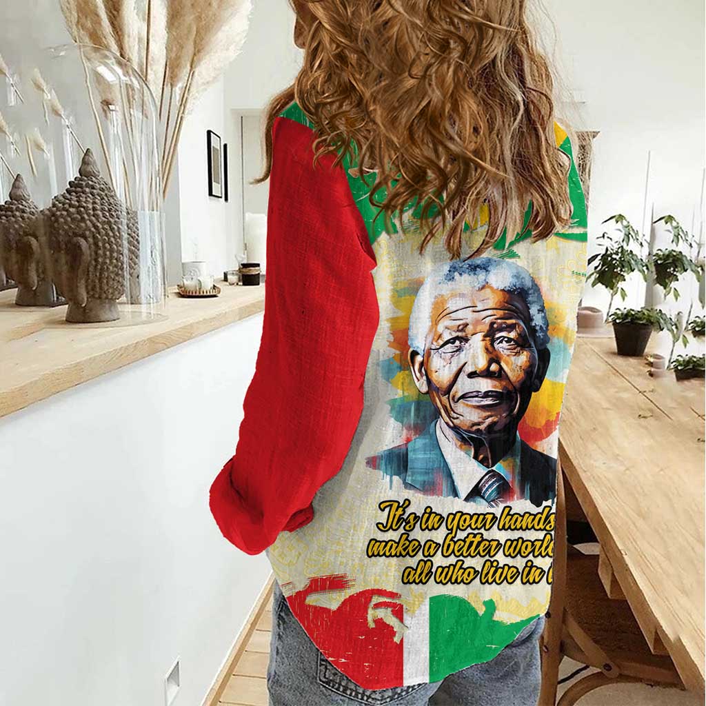 Nelson Mandela International Day 46664 Women Casual Shirt Its In Our Hands - Batik Pattern