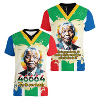 Nelson Mandela International Day 46664 Women V-Neck T-Shirt Its In Our Hands - Batik Pattern