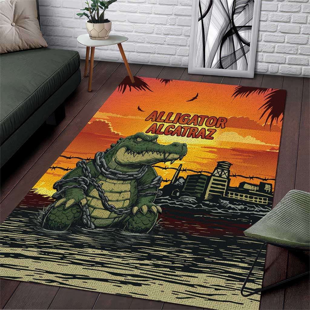 Alligator Alcatraz Area Rug Gator Island Prison Retro Sunset - Wonder Print Shop