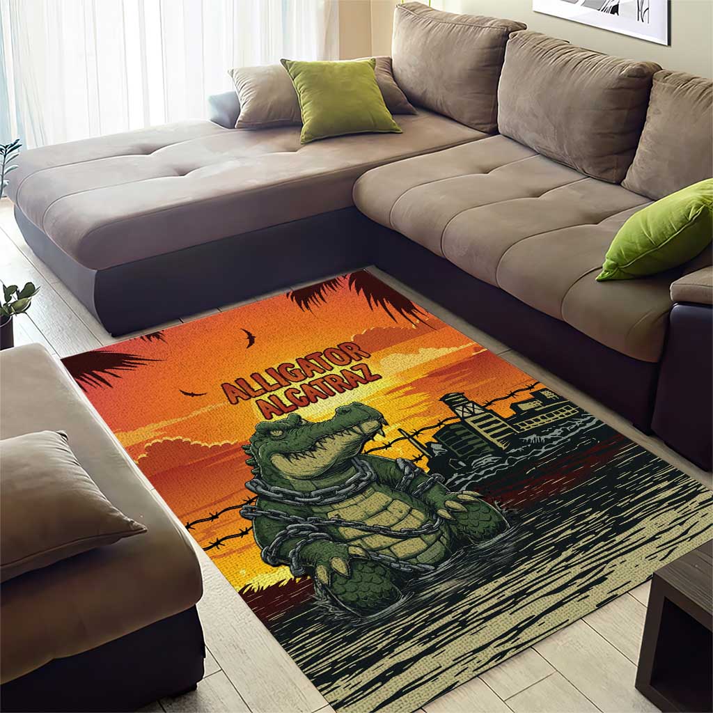 Alligator Alcatraz Area Rug Gator Island Prison Retro Sunset - Wonder Print Shop