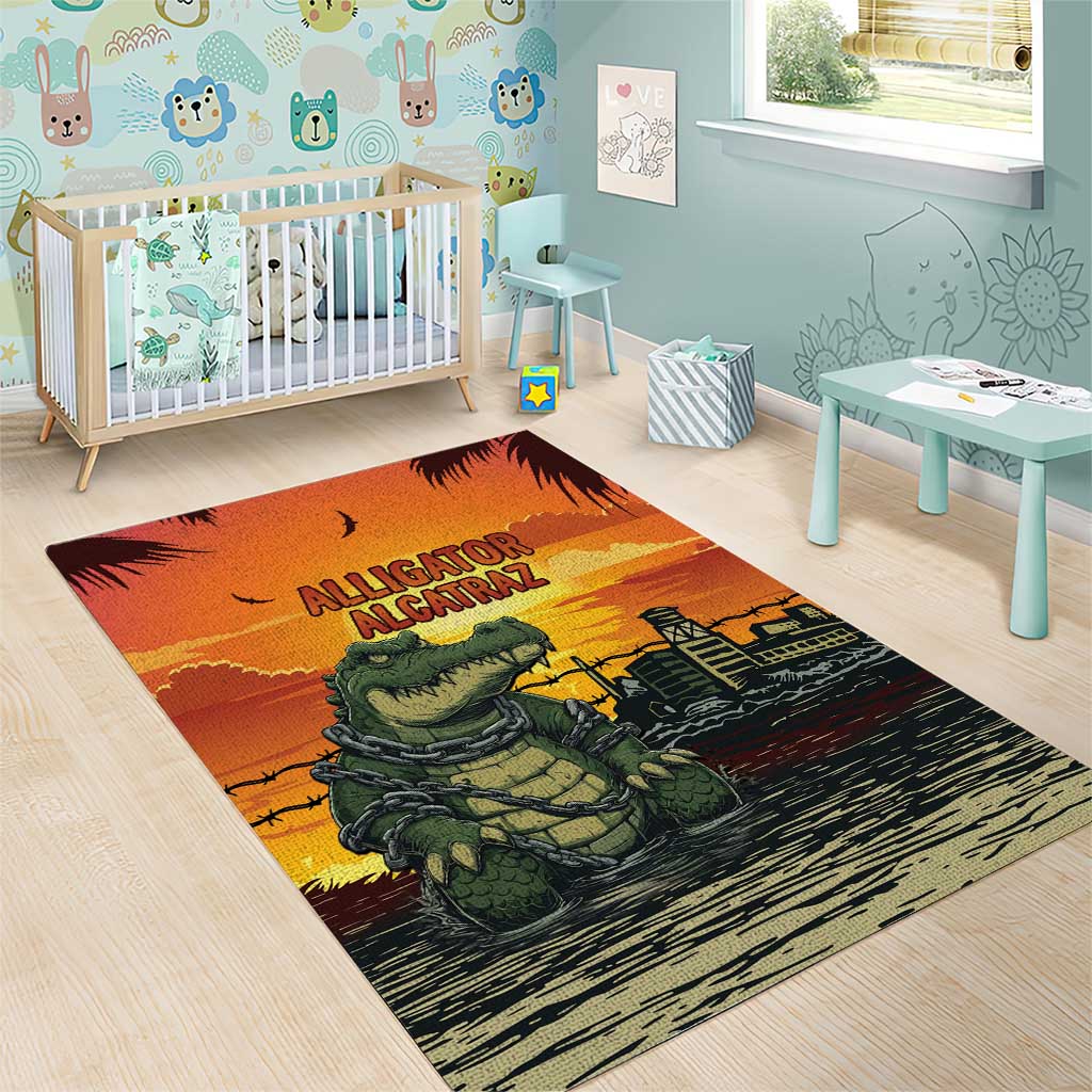 Alligator Alcatraz Area Rug Gator Island Prison Retro Sunset - Wonder Print Shop
