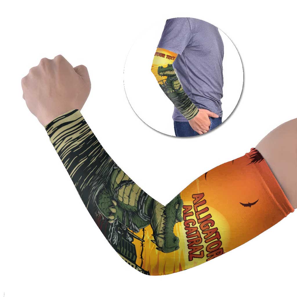 Personalized Alligator Alcatraz Arm Sleeves Gator Island Prison Retro Sunset - Wonder Print Shop