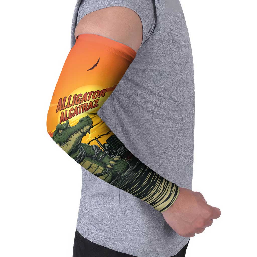 Personalized Alligator Alcatraz Arm Sleeves Gator Island Prison Retro Sunset - Wonder Print Shop