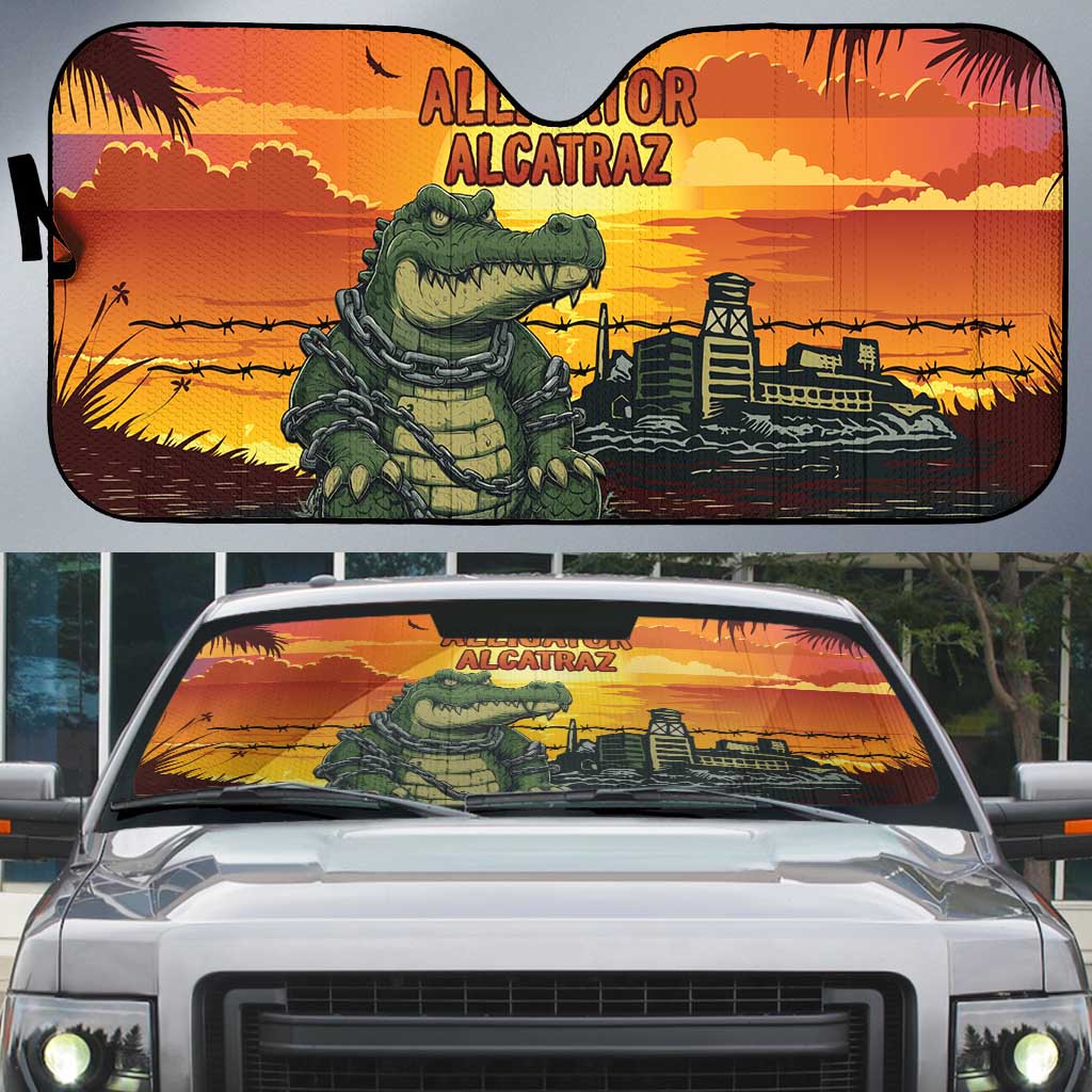 Alligator Alcatraz Auto Sun Shade Gator Island Prison Retro Sunset - Wonder Print Shop
