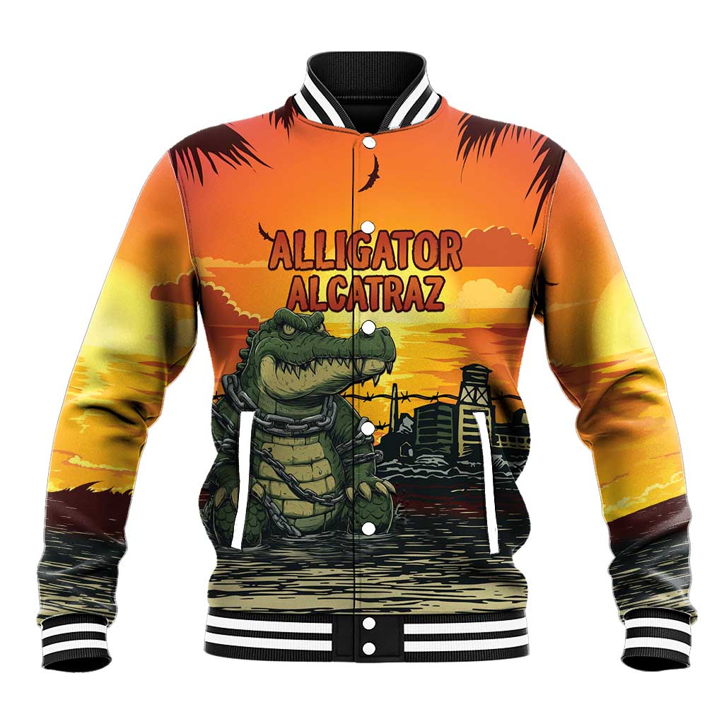Personalized Alligator Alcatraz Baseball Jacket Gator Island Prison Retro Sunset - Wonder Print Shop