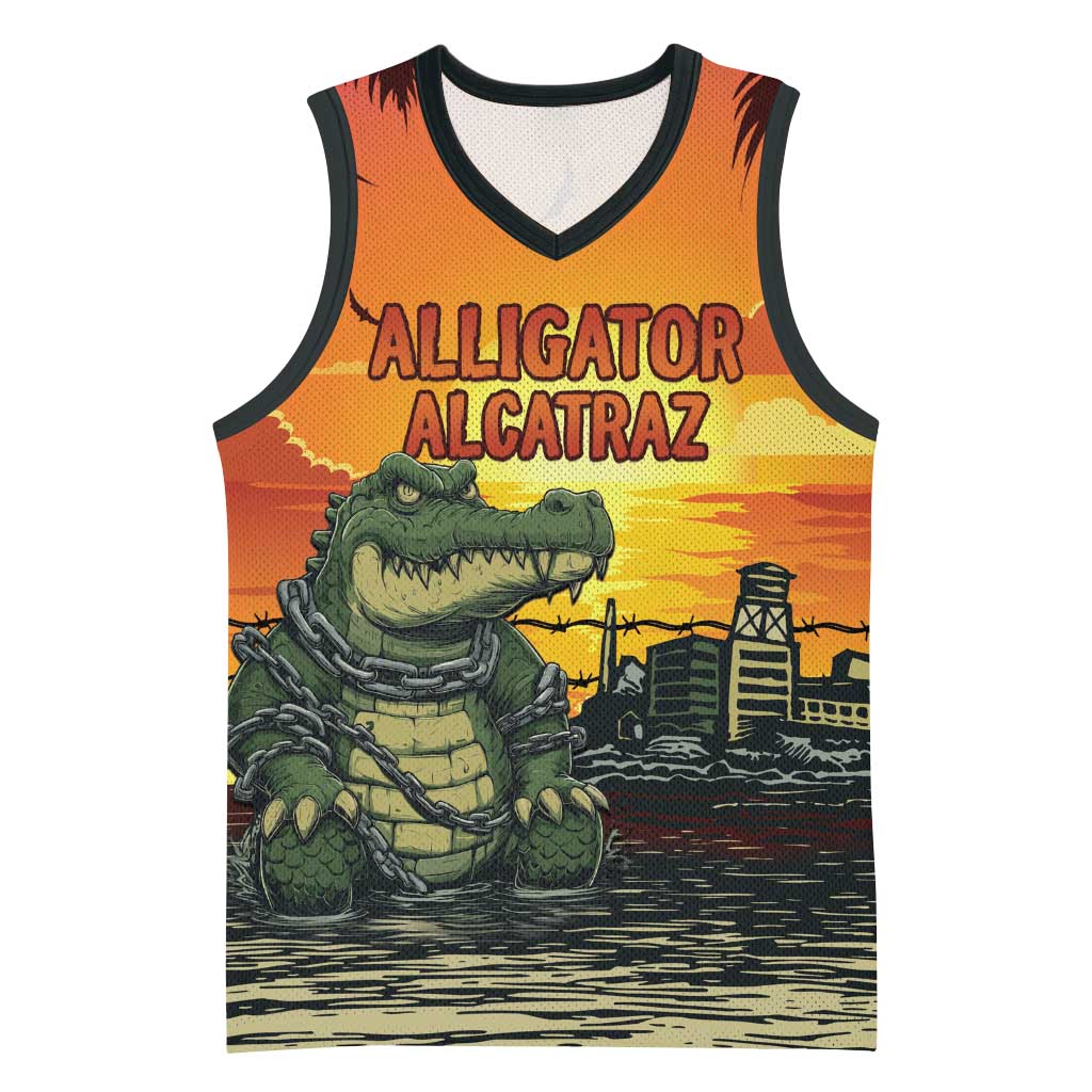 Personalized Alligator Alcatraz Basketball Jersey Gator Island Prison Retro Sunset - Wonder Print Shop