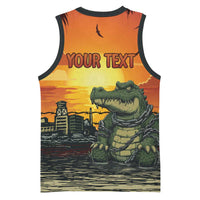Personalized Alligator Alcatraz Basketball Jersey Gator Island Prison Retro Sunset - Wonder Print Shop