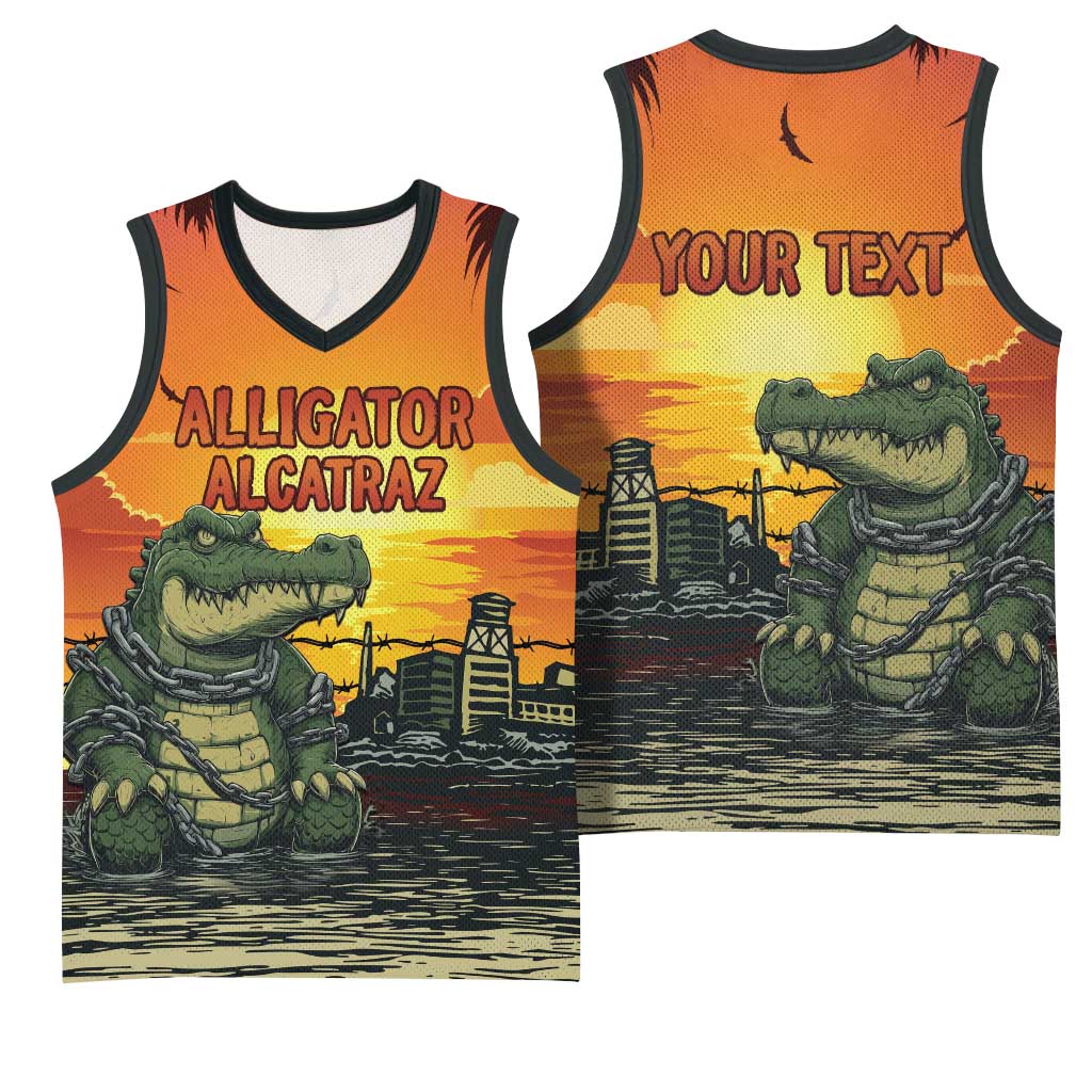 Personalized Alligator Alcatraz Basketball Jersey Gator Island Prison Retro Sunset - Wonder Print Shop