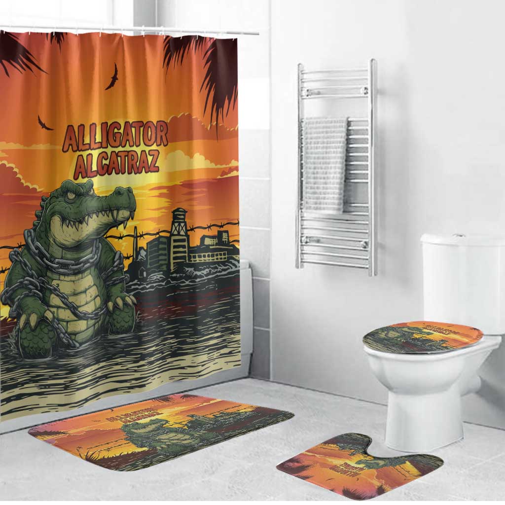 Alligator Alcatraz Bathroom Set Gator Island Prison Retro Sunset - Wonder Print Shop
