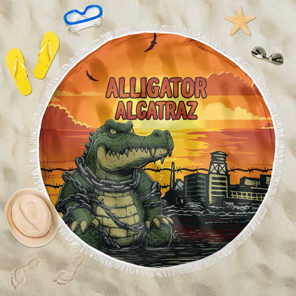 Alligator Alcatraz Beach Blanket Gator Island Prison Retro Sunset - Wonder Print Shop