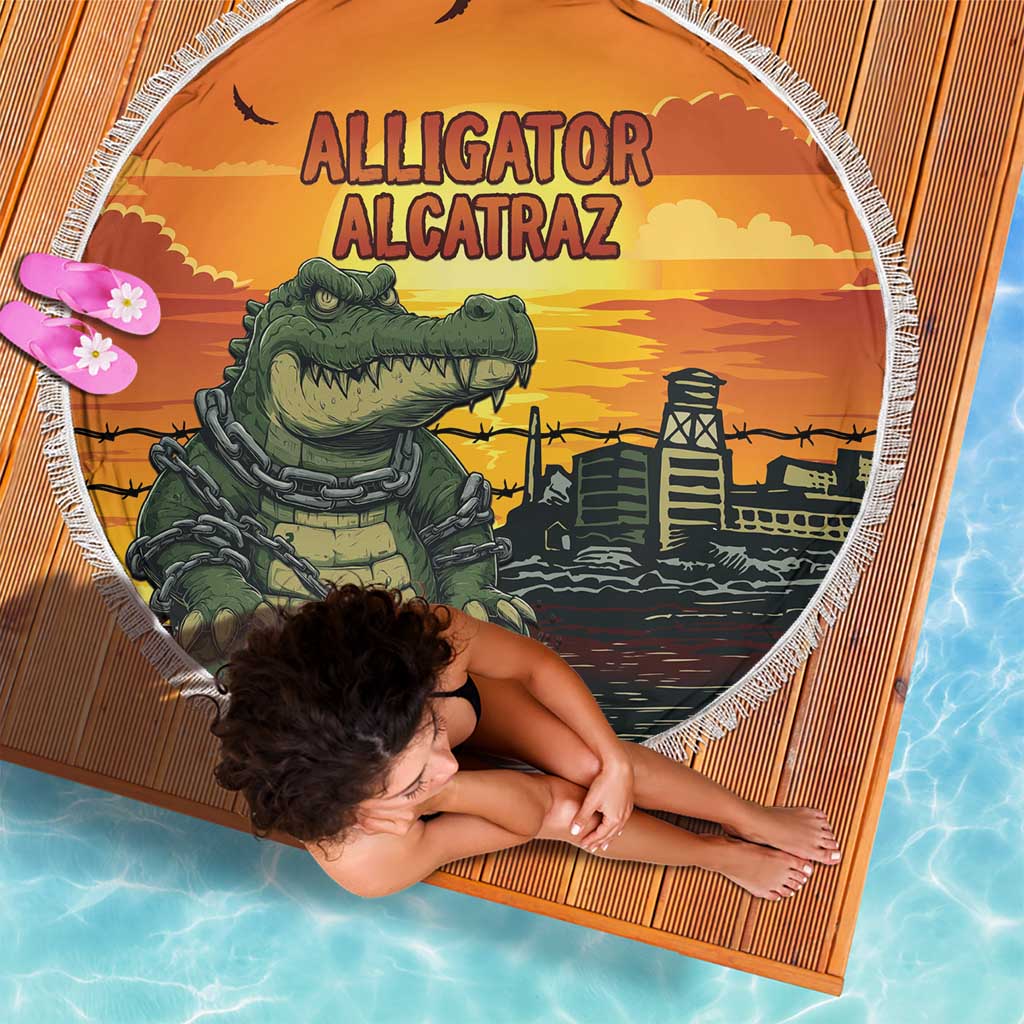 Alligator Alcatraz Beach Blanket Gator Island Prison Retro Sunset - Wonder Print Shop