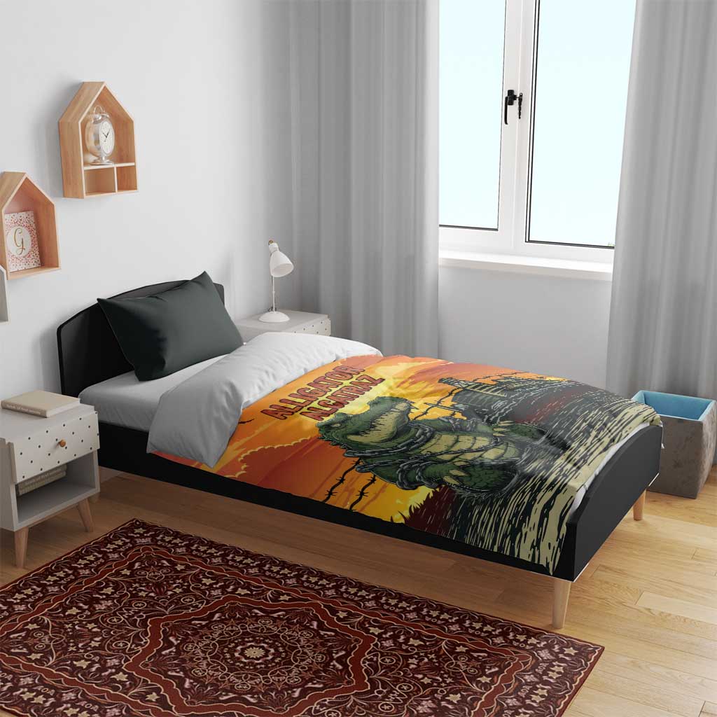 Alligator Alcatraz Bedding Set Gator Island Prison Retro Sunset - Wonder Print Shop