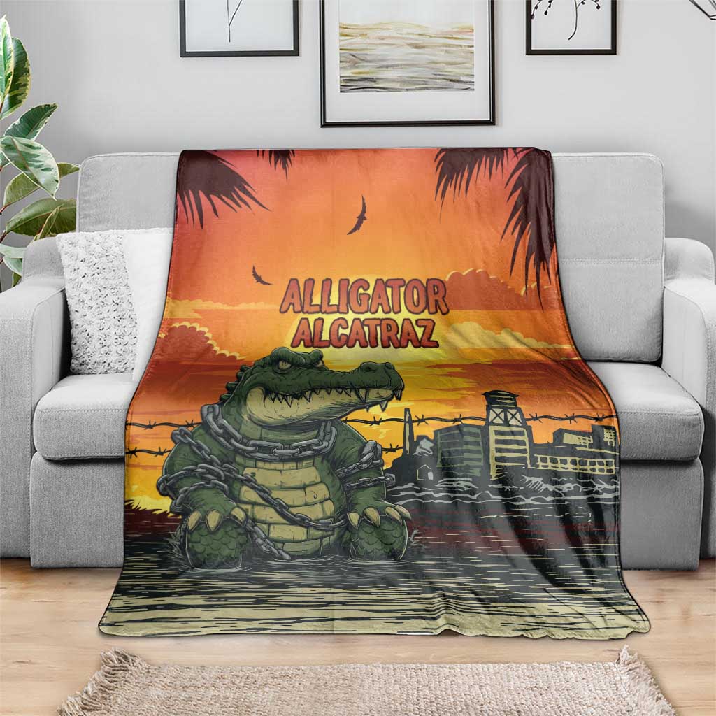 Alligator Alcatraz Blanket Gator Island Prison Retro Sunset - Wonder Print Shop