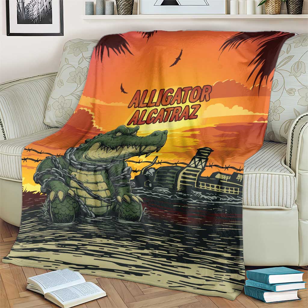Alligator Alcatraz Blanket Gator Island Prison Retro Sunset - Wonder Print Shop